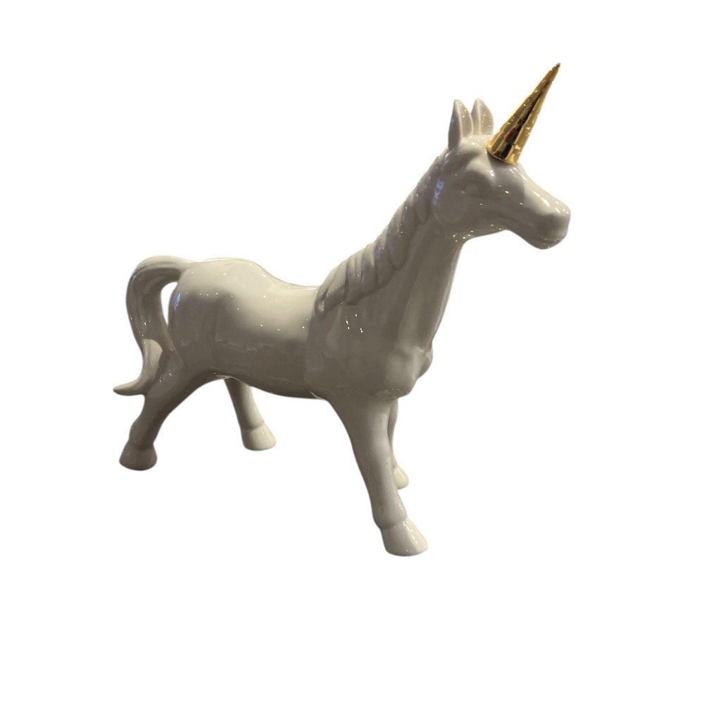 UNICORN White Ceramic Gold Horn 10.5" High x 11.5" Long Unbranded Horse